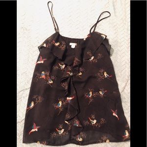 Thin strapped blouse - bird and floral print
